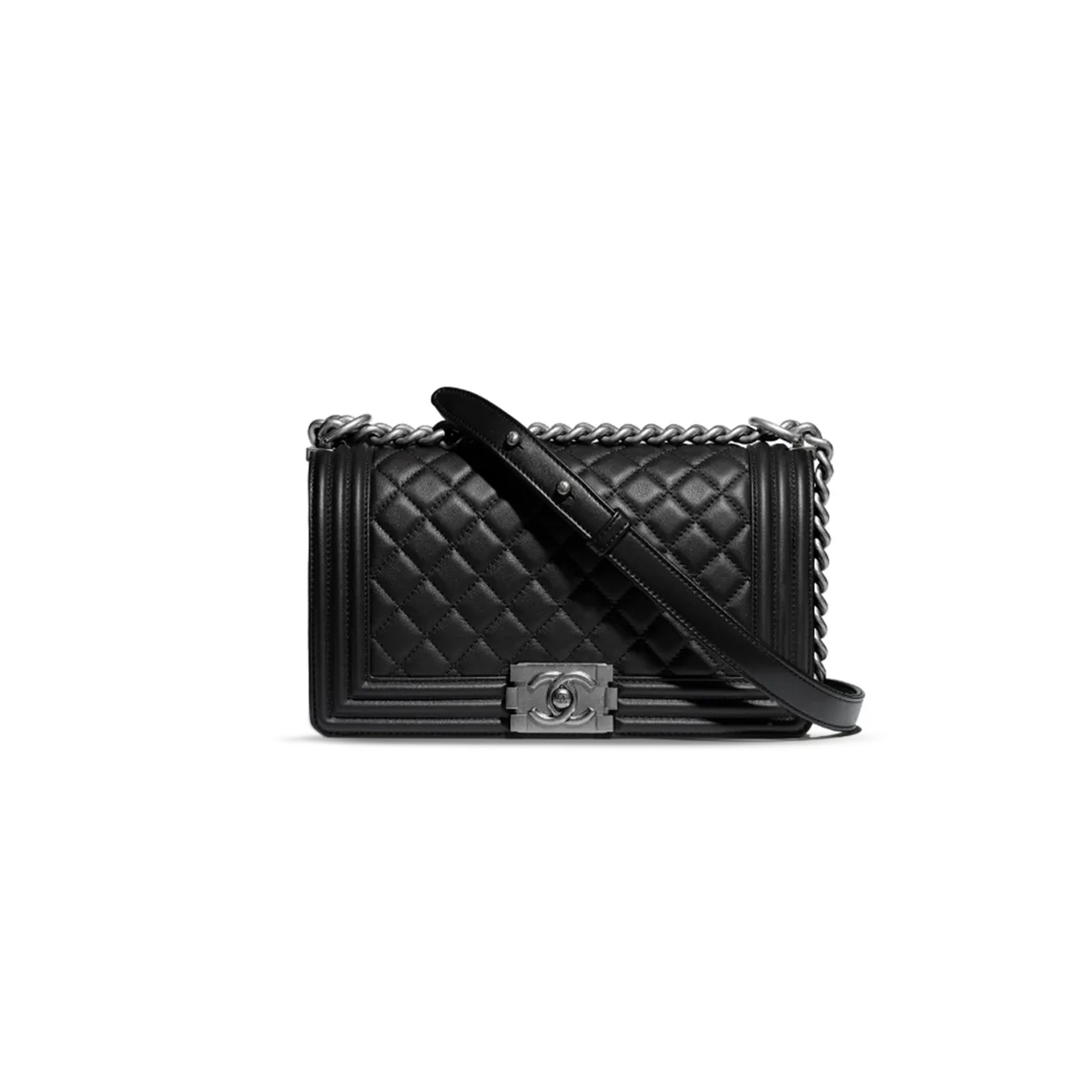 Ch*el master lambskin quilted medium boy flap silver hardware a67086 (25*15*9cm)